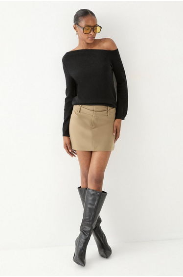Knitted Asymmetric Neckline Top