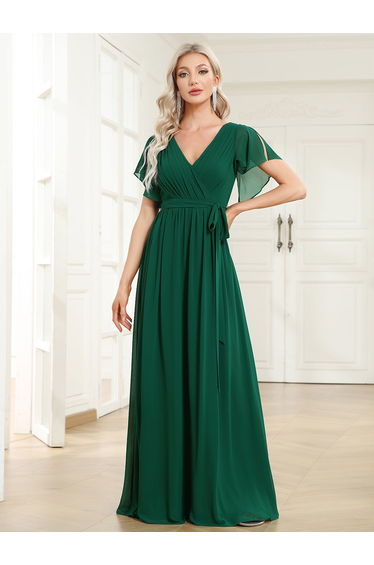 pretty LEORA|Plus Size Chiffon Tie-Waist Evening Dress