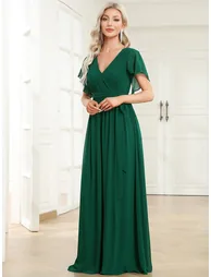 pretty LEORA|Plus Size Chiffon Tie-Waist Evening Dress - 3