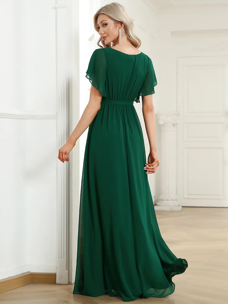 pretty LEORA|Plus Size Chiffon Tie-Waist Evening Dress - 1