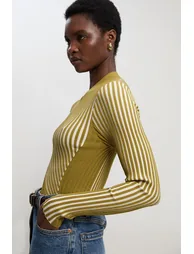 Stripe Fitted Long Sleeve Knitted Top - 1