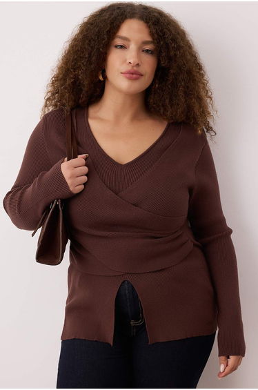 Brown Cross Detailed Soft Feeling Knitwear Sweater