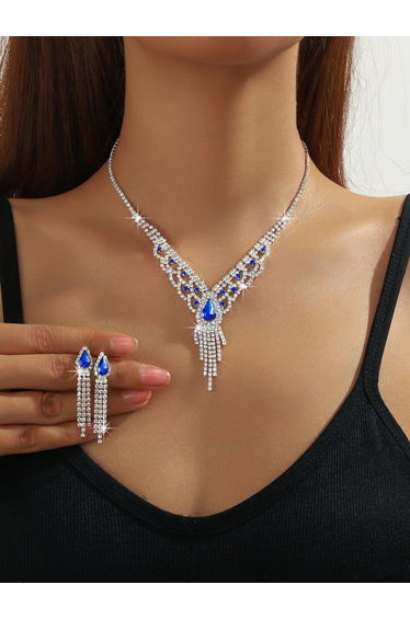 Rhinestone Embellished Necklace with Earrings Set
