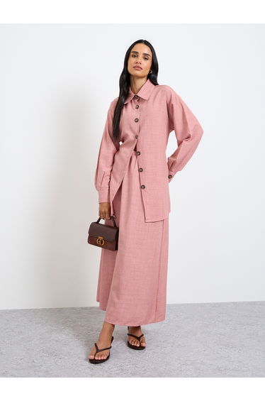 Pink Longline Shirt and Skirt Co-Ord Set