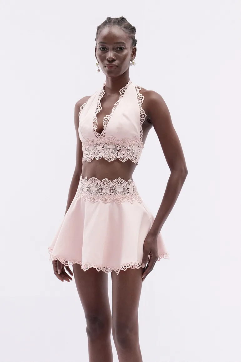 Hanieh Halter Neck Lace Floral Skirt Set - 3