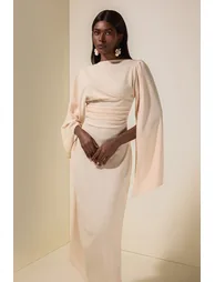 فستان ماكسي بأكمام كاب جيرسية مزموم - 4