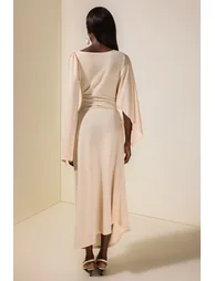 فستان ماكسي بأكمام كاب جيرسية مزموم - 1