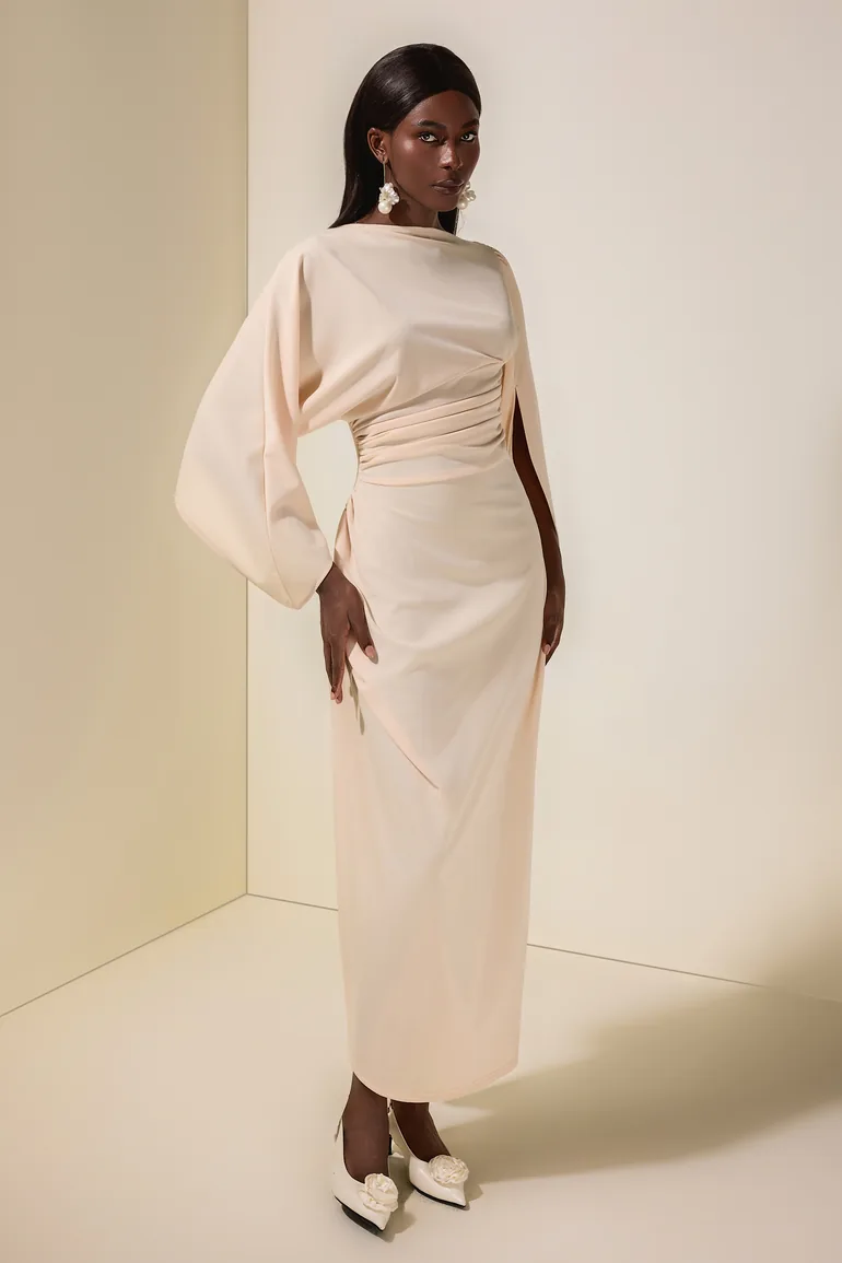 فستان ماكسي بأكمام كاب جيرسية مزموم - 2