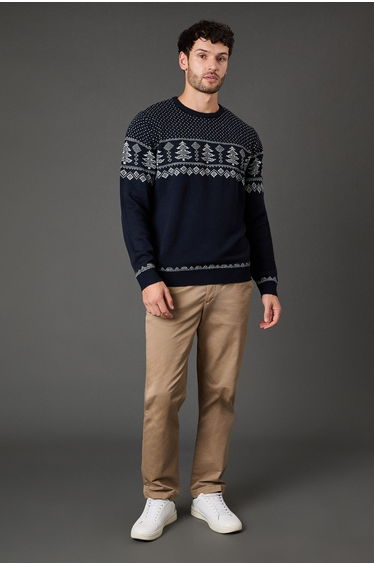 Navy Christmas Crew Neck Knitted Jumper