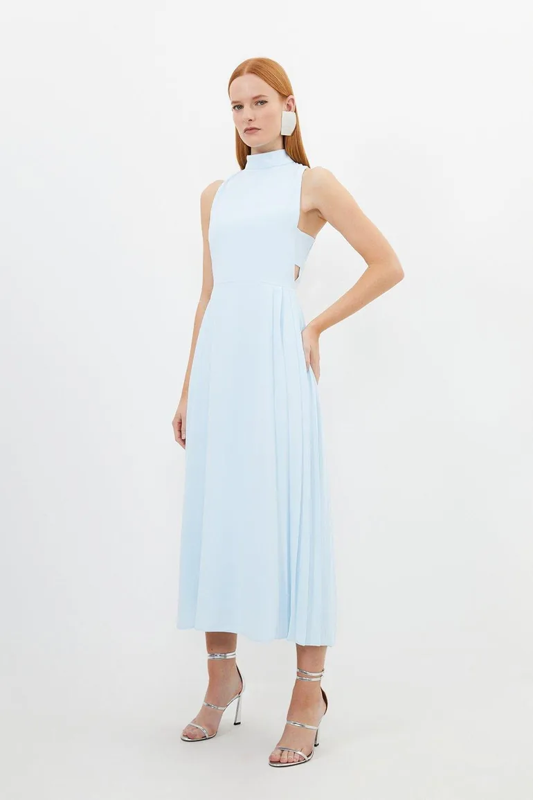karen millen soft tailored pleated panel midaxi dress Hot Pink Soft Tailored Pleated Panel Midaxi Dress