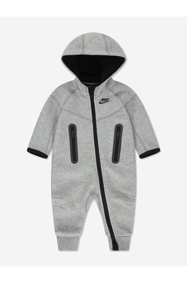 Baby Tech Fleece Hooded Coverall in Grey