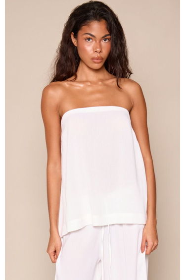 White Cheesecloth Longline Bandeau Top Co-ord