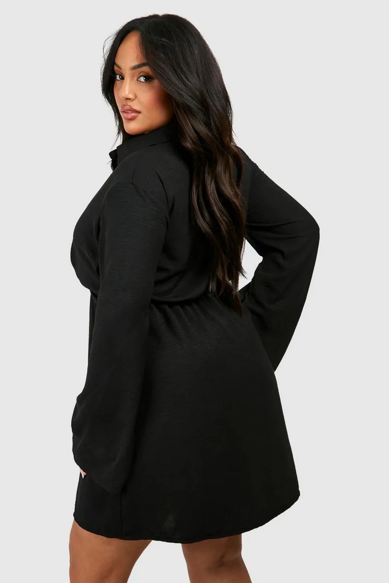 Plus Hammered Twist Front Shift Dress - black - 2