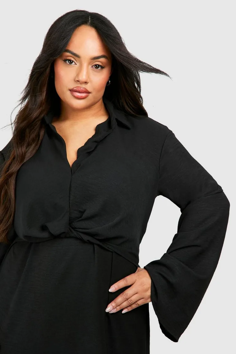 Plus Hammered Twist Front Shift Dress - black - 3