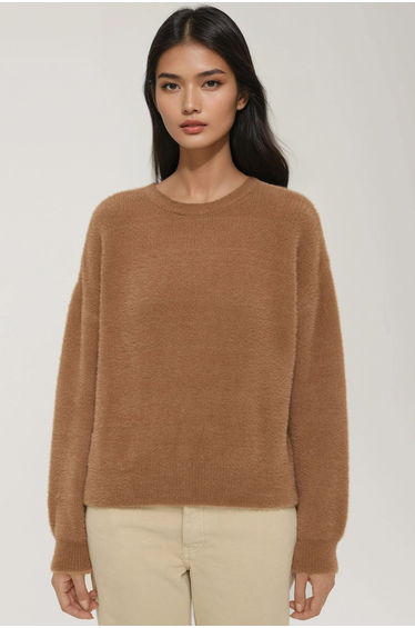 Bearded Crew Neck Ultra Soft Touch Knit Sweater