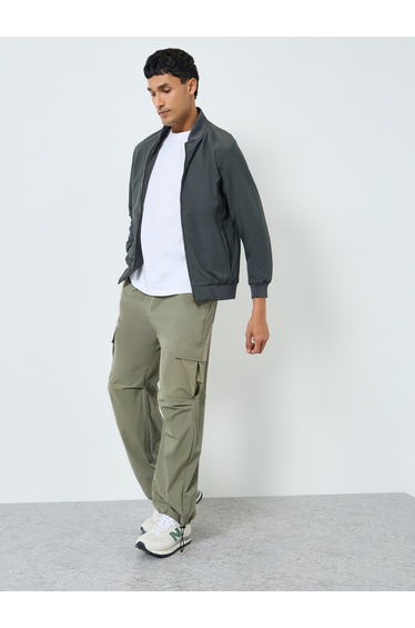 Men Oversized Fit Solid Bomber Jacket