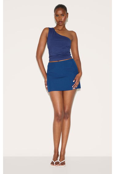 Navy Woven A Line Mini Skirt