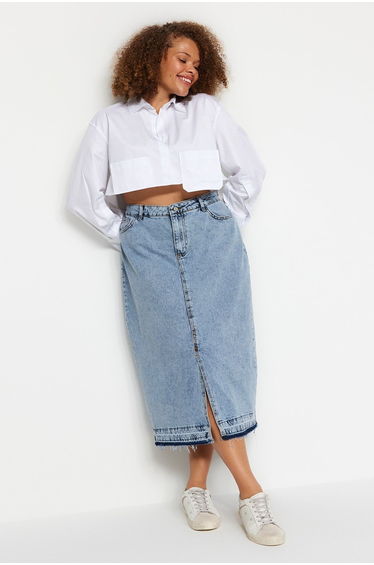 Plus Size Skirt - Blue - Midi