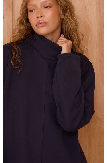 Navy Interlock Seam Funnel Neck Sweatshirt