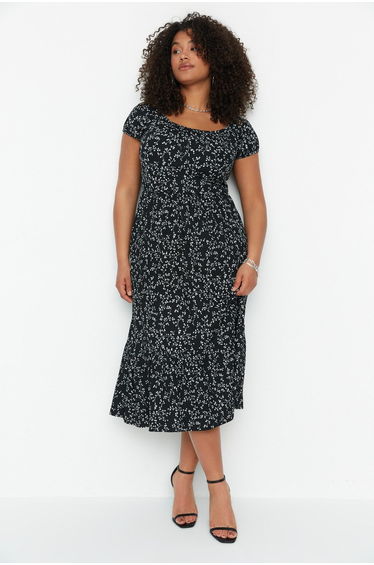 Plus Size Dress - Black - Off-shoulder