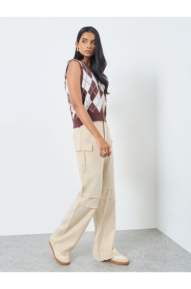 Solid Wide Leg Cargo Pants
