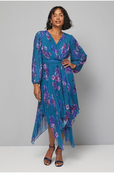 Floral Pleated Asymmetric Wrap Dress