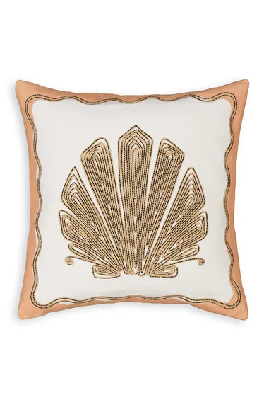 غطاء وسادة مطرزة - بيج