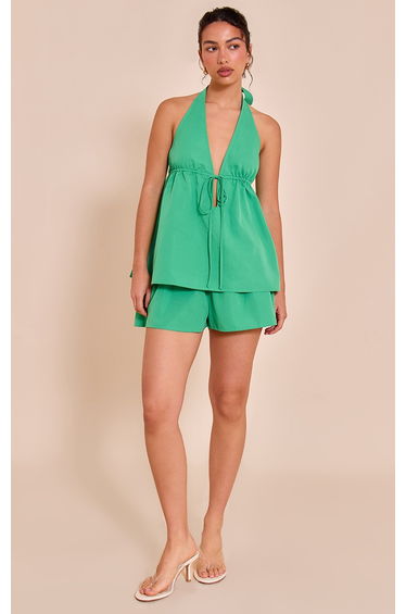 Green Woven Floaty Mid Rise Shorts