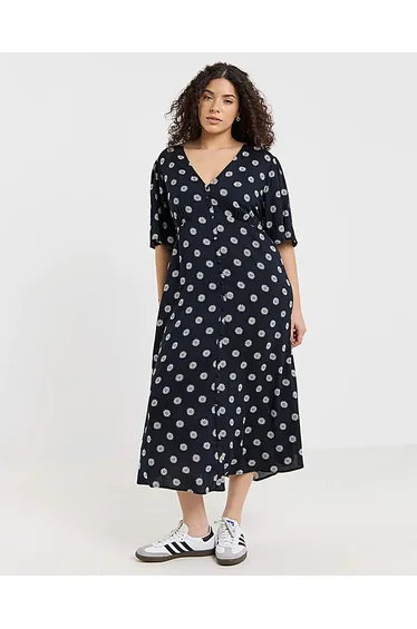 Spun Viscose Button Up Midi Dress
