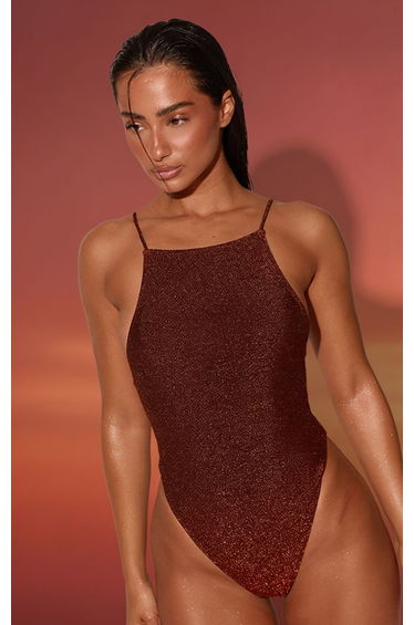 Chocolate Glitter Swim Racer Swimsuit