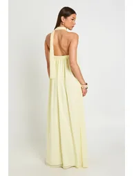 Scarf Detail Trapeze Floor Sweeping Maxi Dress - lemon - 1
