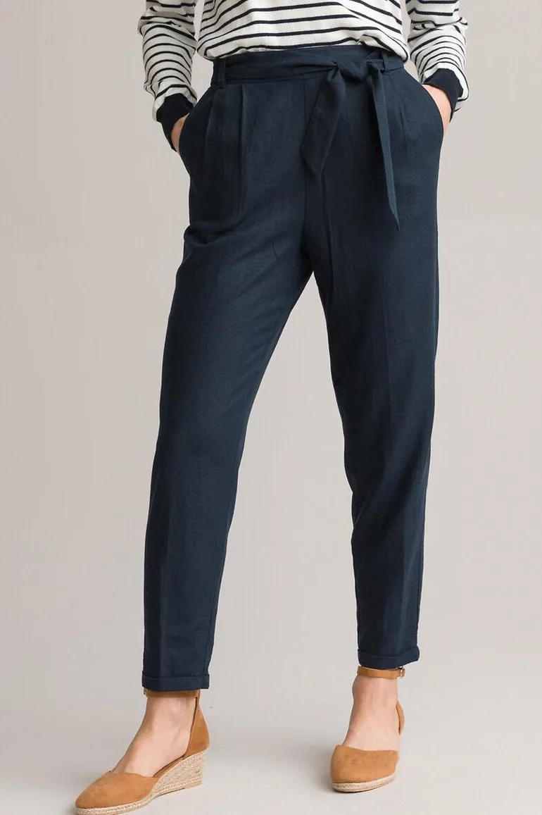 Linen Mix Joggers with Tie-Waist