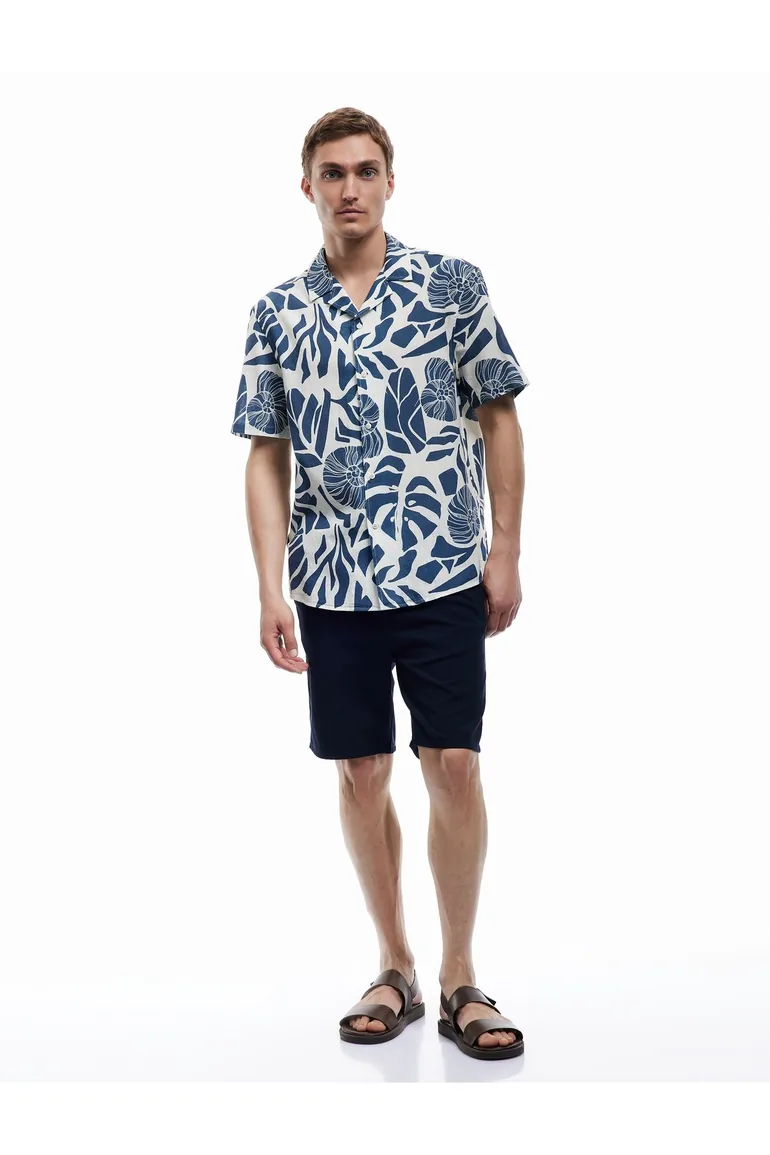 Short Sleeve Cotton Regular Fit Turn-down Collar Patterned Summer Shirt