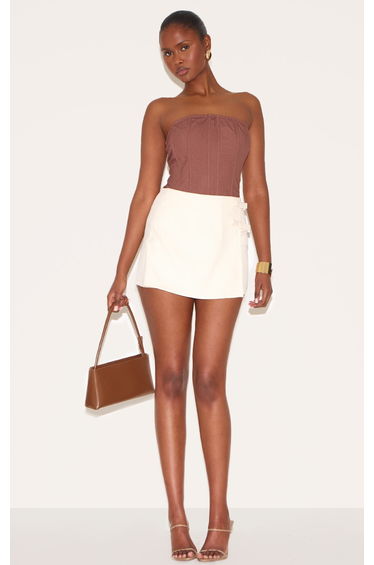 Cream Bow Detail Wrapover Skort