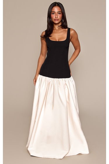 Petite Contrast Woven Gathered Hem Maxi Dress
