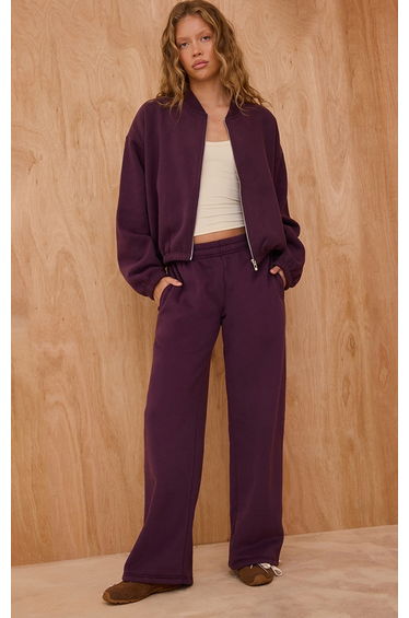 Plum Cotton Fleece Straight Leg Sweatpants