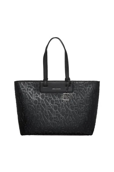 Liz EmbossedAll Over Logo Shopper Black