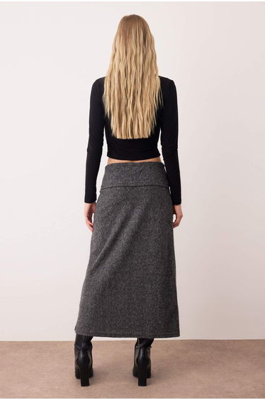 Anthracite Melange A-Line/Flare Cut Waist Folded Knitted Skirt product thumbnail 4