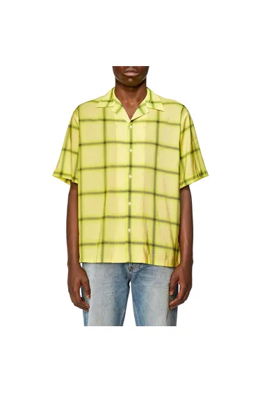 قميص ديزل أخضر بطبعة كاروهات بأكمام متوسطة الطول