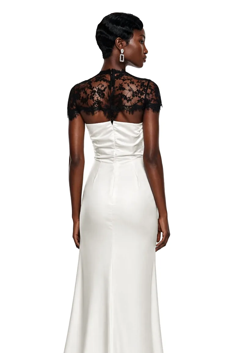 Olinda White Lace Panel Maxi Dress with Cape - 2