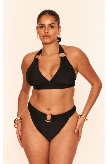 Plus Black O Ring Detail Tanga Bikini Bottoms