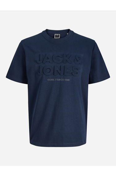 Navy Blue Crew Neck Embossed Logo T-Shirt