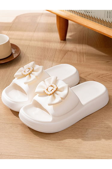 White Bow Slip-On Slippers