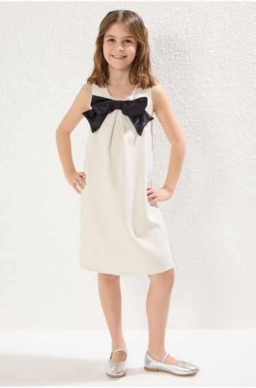 White Girl's Ribbon/Bow Detail Mini Me Holiday Weaving Dress
