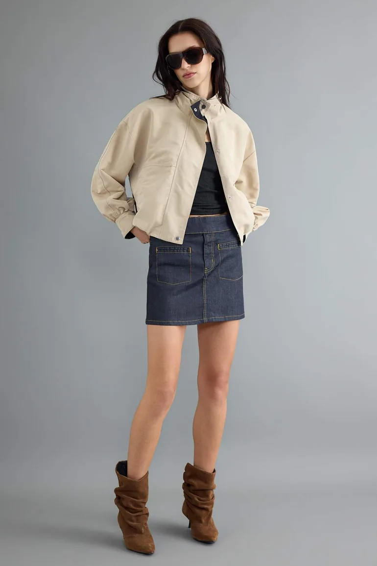 Dark Blue Extra Flexible Waist Detailed Shorts Skirt - 1