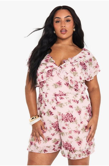 PLUS FLORAL CHIFFON PLAYSUIT