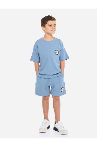 Boys Badge Detail Oversized T-Shirt and Shorts Set