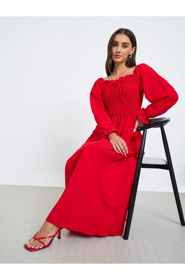 Red Maxi Dress with Tie-Up Detail