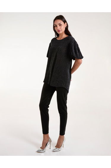 Bubble Sleeve Metallic High Low Top