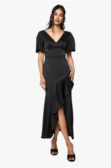 Satin Angel Sleeve Midaxi Dress - black